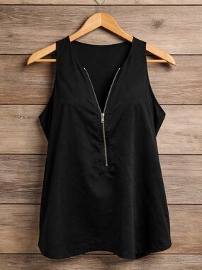 Banana Republic Black Sleeveless Zip-Front Top - Size: Small